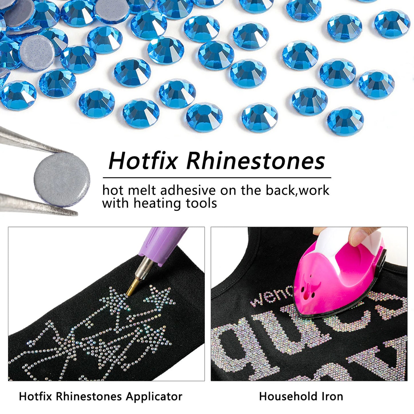 Hotfix Rhinestones, Crystal Rhinestones for Crafts Clothes DIY Decoration- Capri Blue