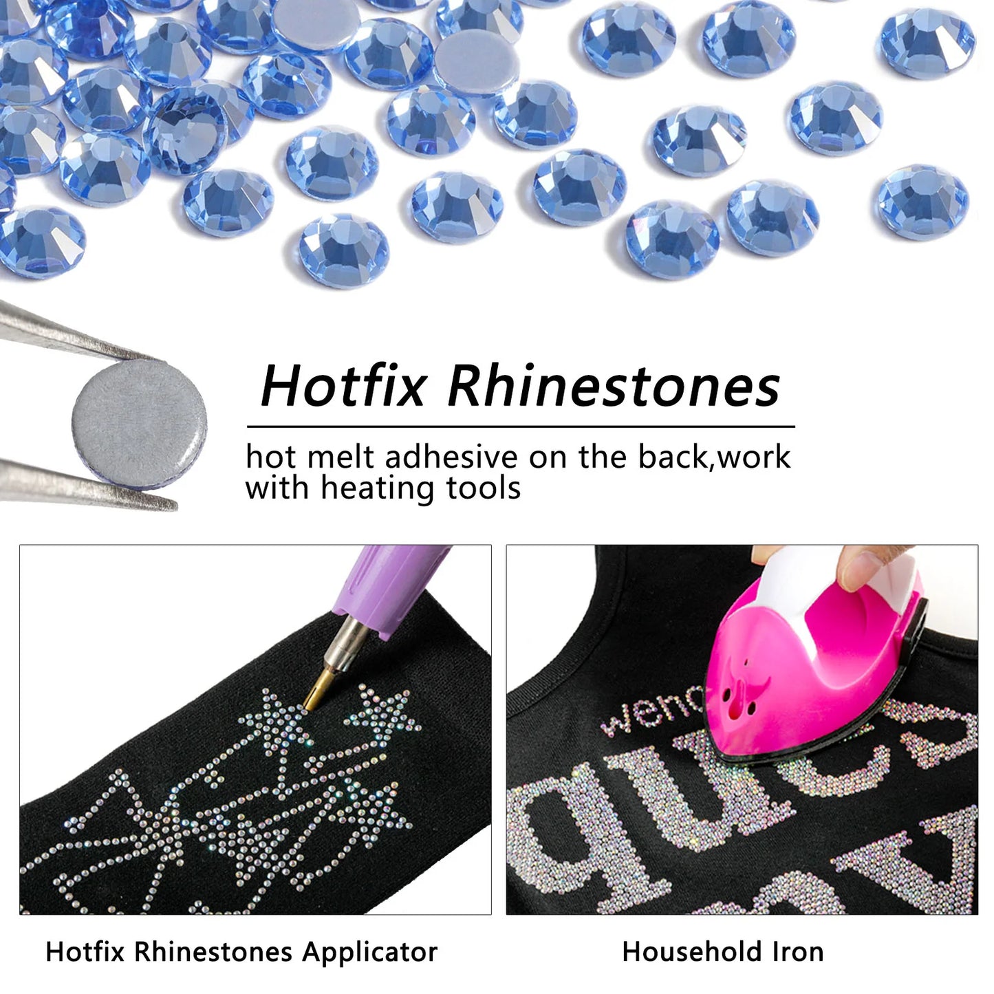 Hotfix Rhinestones, Crystal Rhinestones for Crafts Clothes DIY Decoration- Light Sapphire