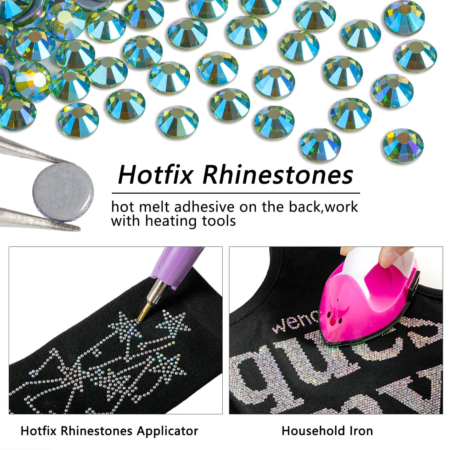 Hotfix Rhinestones, Crystal Rhinestones for Crafts Clothes DIY Decoration- Peridot AB