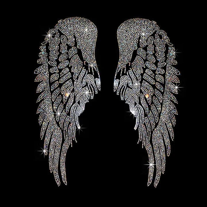 Crystal Angel Wings Iron On Rhinestone Heat Transfer Bling Design Patch